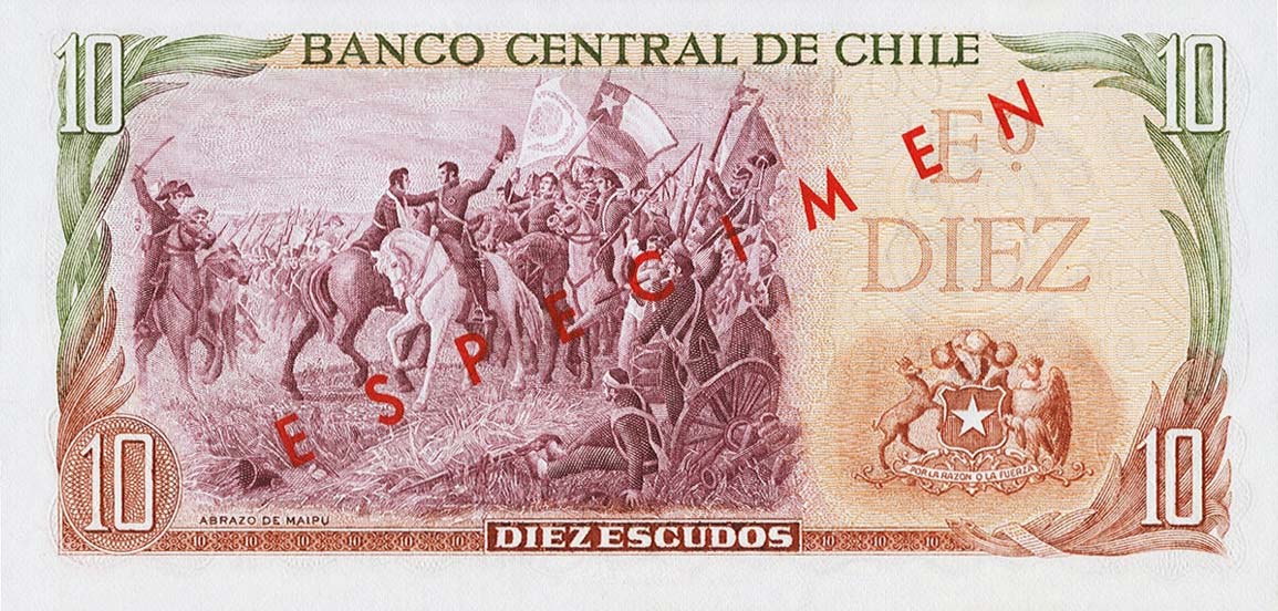 Back of Chile p142s: 10 Escudos from 1970
