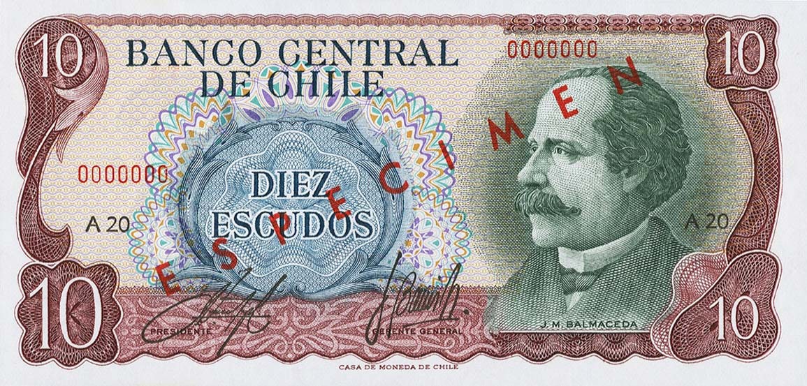 Front of Chile p142s: 10 Escudos from 1970
