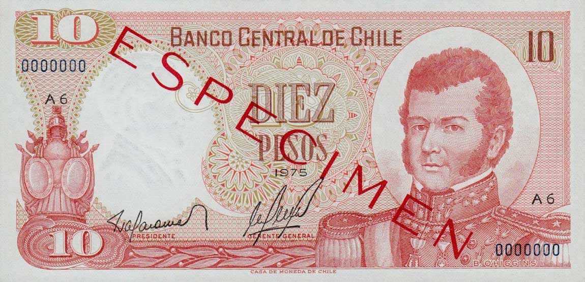 Front of Chile p150s: 10 Pesos from 1975