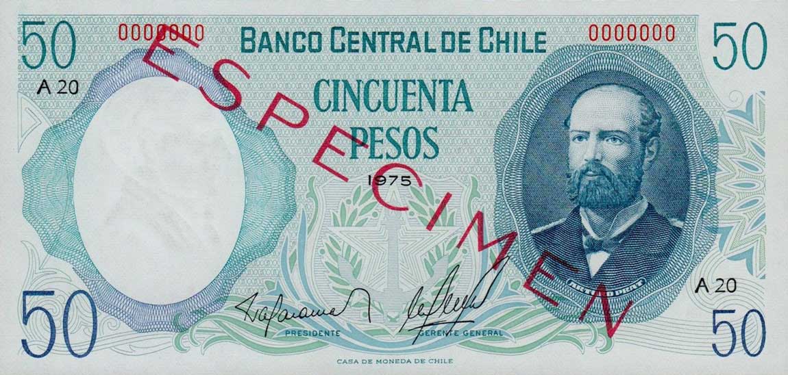 Front of Chile p151s: 50 Pesos from 1975
