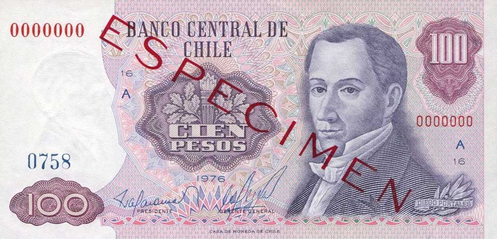 Front of Chile p152s: 100 Pesos from 1976