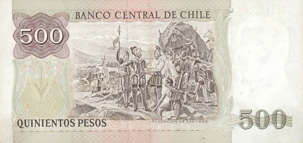 Back of Chile p153c: 500 Pesos from 1991