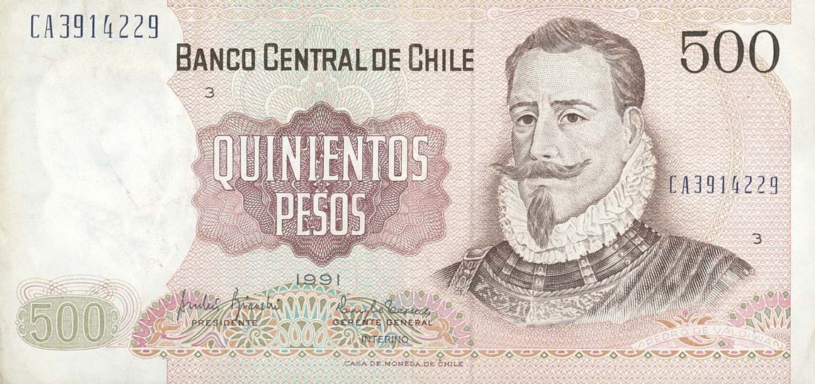 Front of Chile p153c: 500 Pesos from 1991
