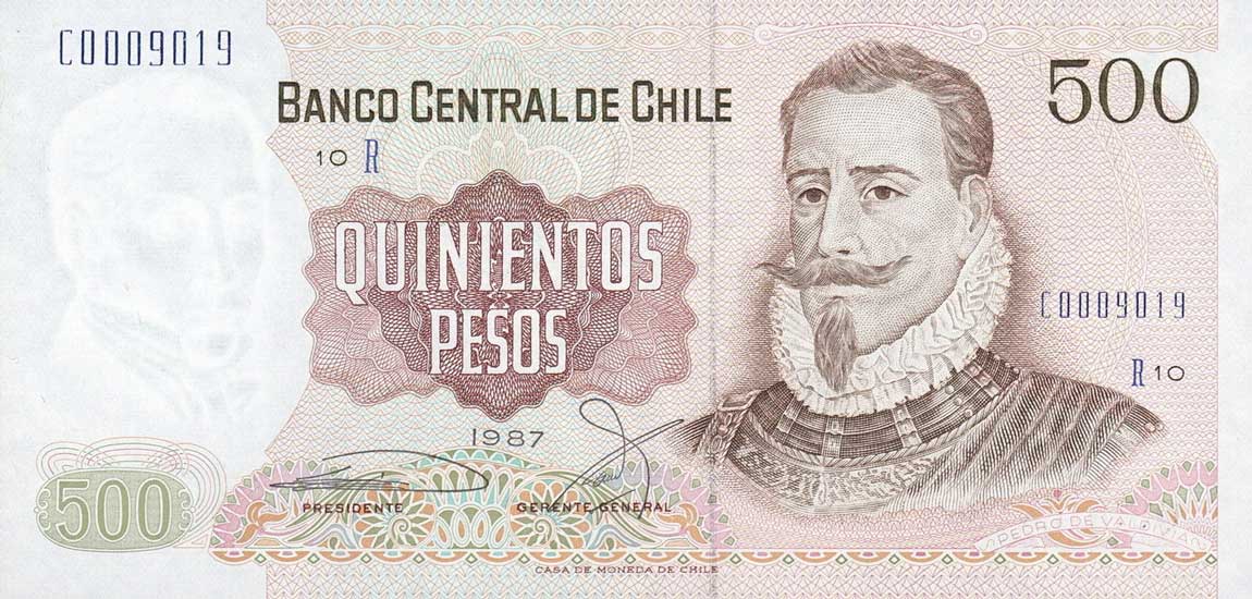 Front of Chile p153r: 500 Pesos from 1977