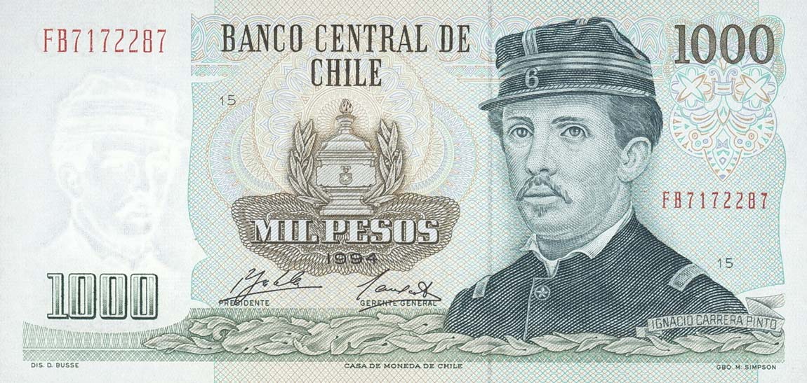 Front of Chile p154e: 1000 Pesos from 1991