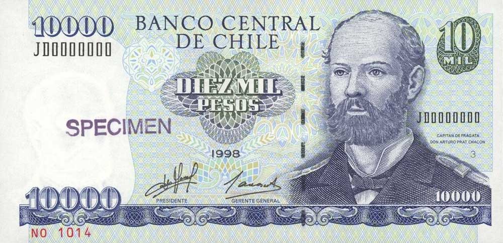 Front of Chile p157s: 10000 Pesos from 1998