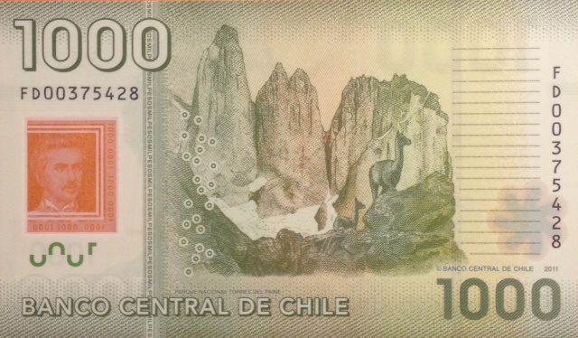 Back of Chile p161b: 1000 Pesos from 2011