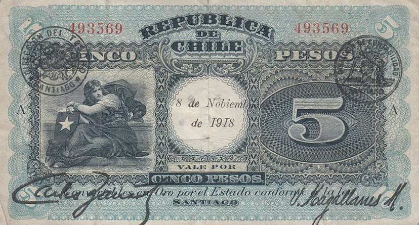 Front of Chile p60: 5 Pesos from 1918