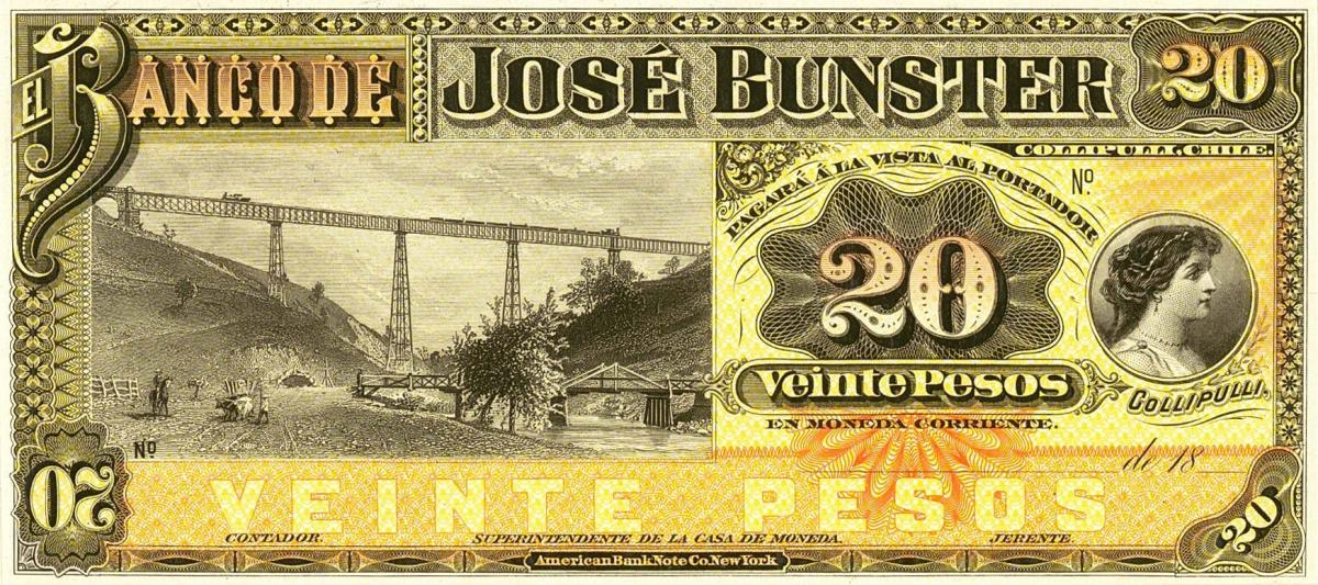 Front of Chile pS134: 20 Pesos from 1882