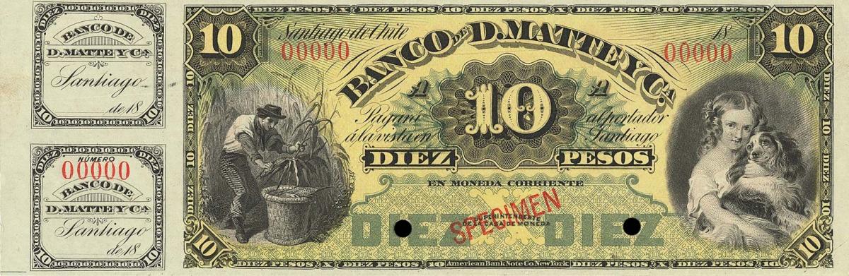 Front of Chile pS278s: 10 Pesos from 1888