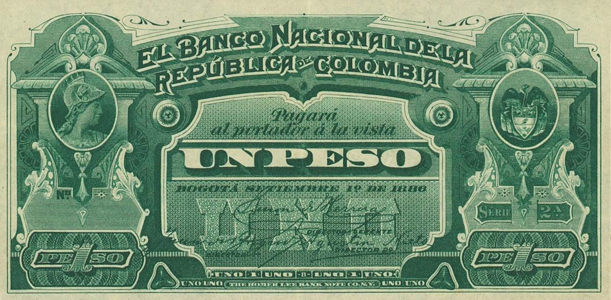 Front of Colombia p192s: 1 Peso from 1886