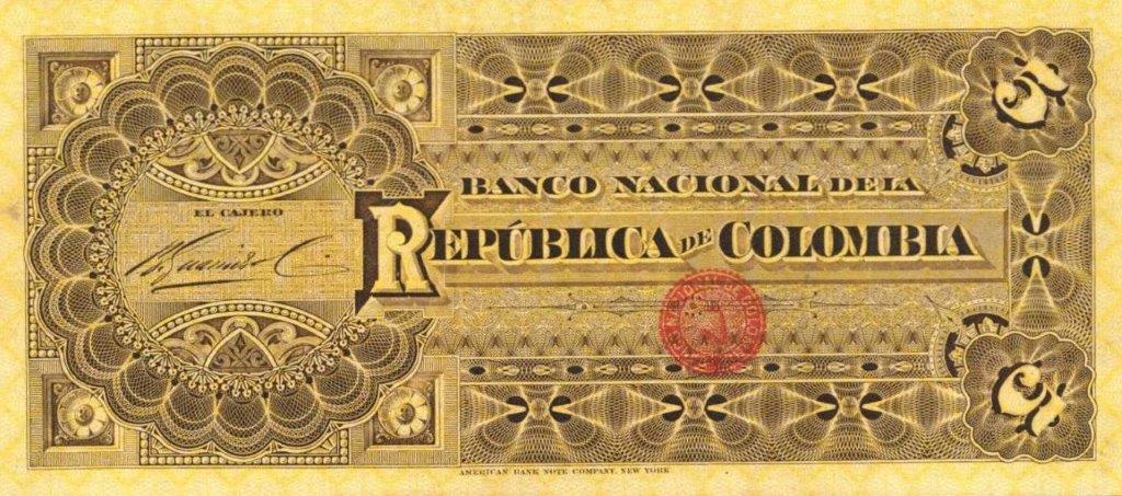 Back of Colombia p235a: 5 Pesos from 1895