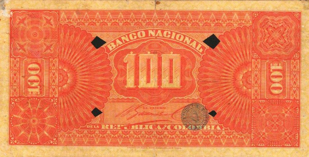 Back of Colombia p239a: 100 Pesos from 1895
