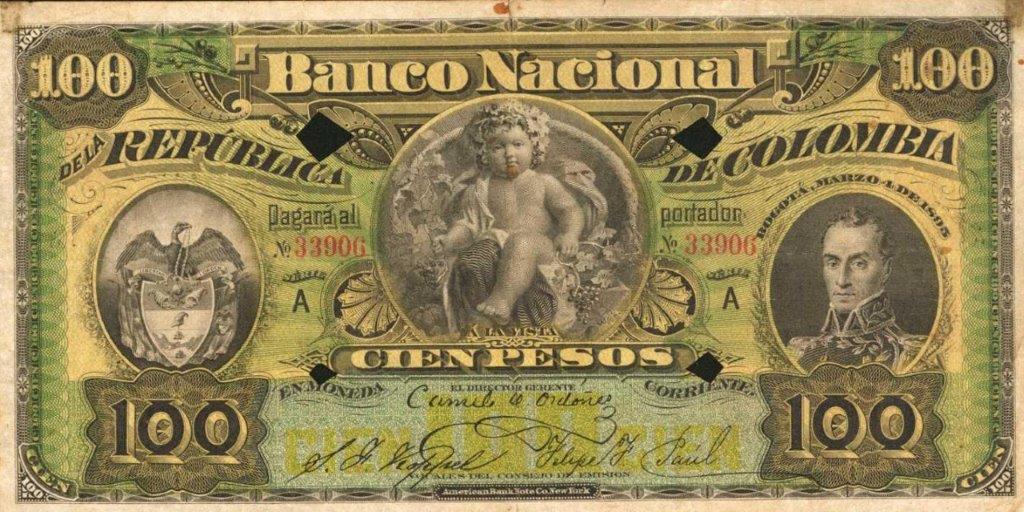 Front of Colombia p239a: 100 Pesos from 1895