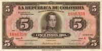 p341a from Colombia: 5 Pesos Oro from 1938