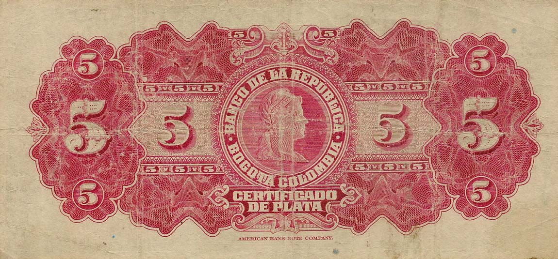 Back of Colombia p383a: 5 Pesos from 1932
