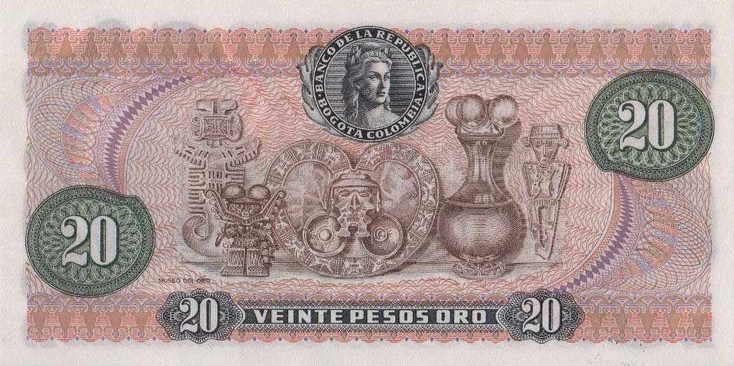 Back of Colombia p409s: 20 Pesos Oro from 1966