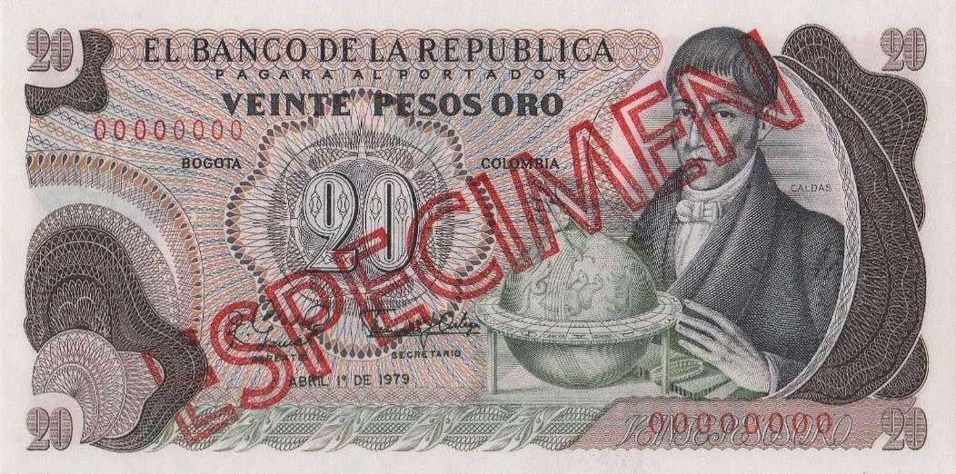 Front of Colombia p409s: 20 Pesos Oro from 1966