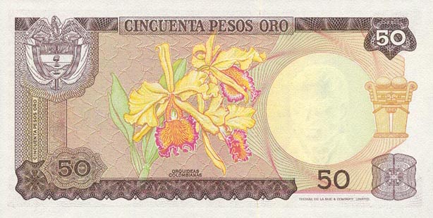 Back of Colombia p412b: 50 Pesos Oro from 1970