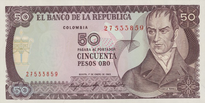 Front of Colombia p422b: 50 Pesos Oro from 1983