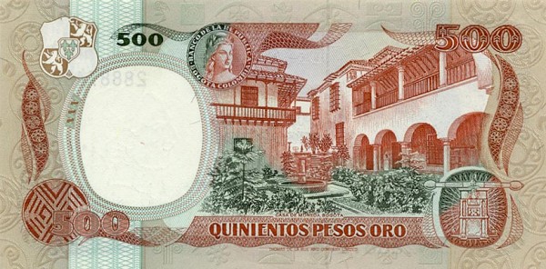 Back of Colombia p423b: 500 Pesos Oro from 1984