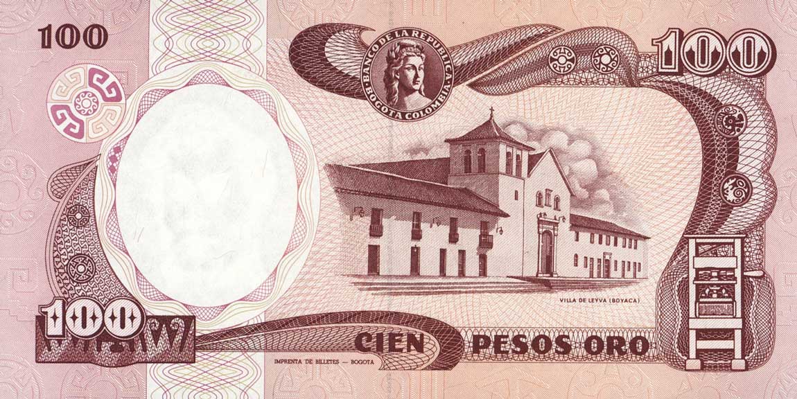 Back of Colombia p426d: 100 Pesos Oro from 1989