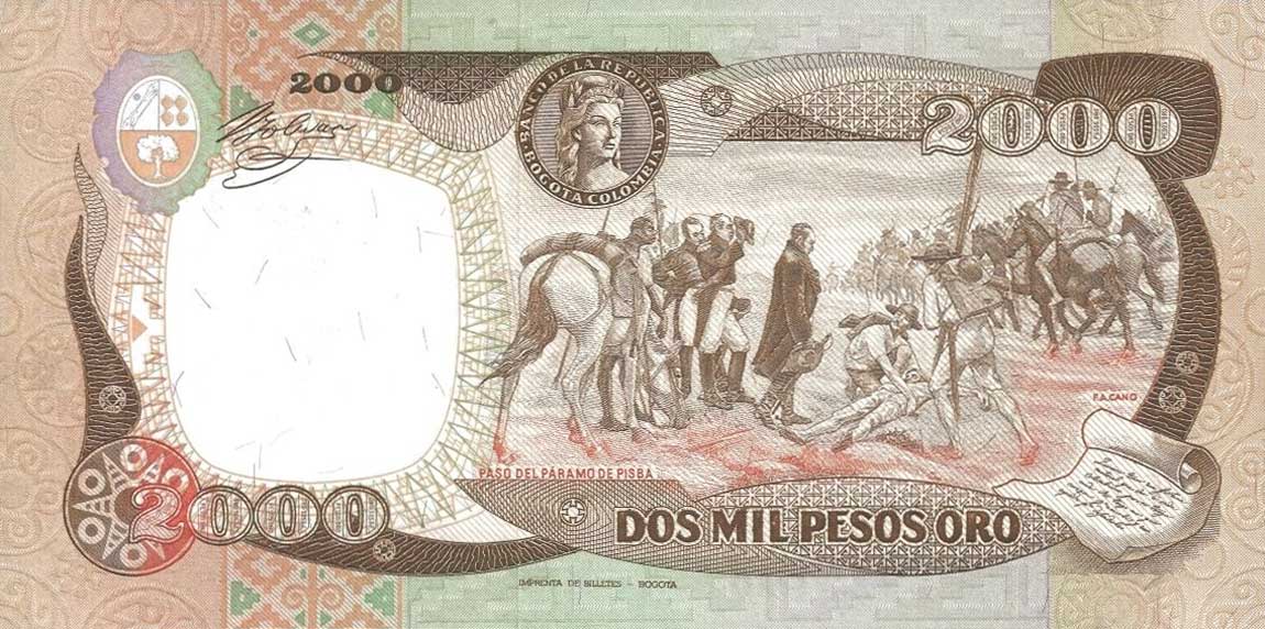 Back of Colombia p433b: 2000 Pesos Oro from 1988