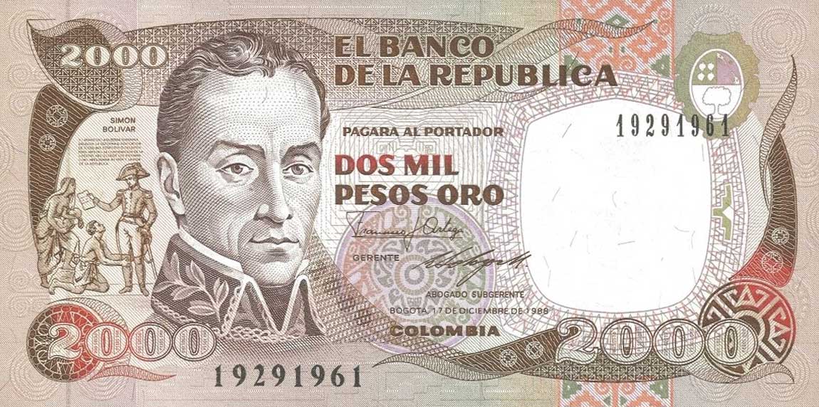 Front of Colombia p433b: 2000 Pesos Oro from 1988