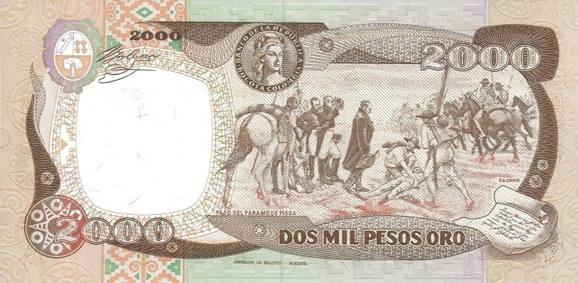 Back of Colombia p433c: 2000 Pesos Oro from 1990