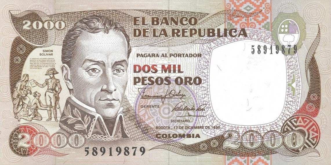 Front of Colombia p433c: 2000 Pesos Oro from 1990