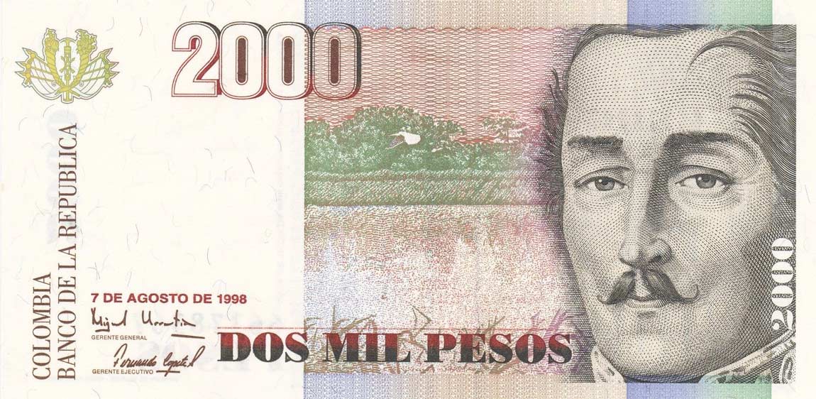 Front of Colombia p445d: 2000 Pesos from 1998