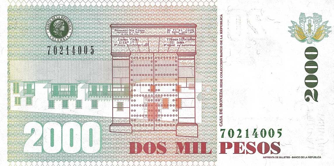 Back of Colombia p451a: 2000 Pesos from 2000
