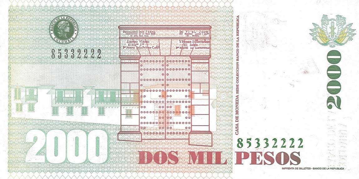 Back of Colombia p451j: 2000 Pesos from 2005