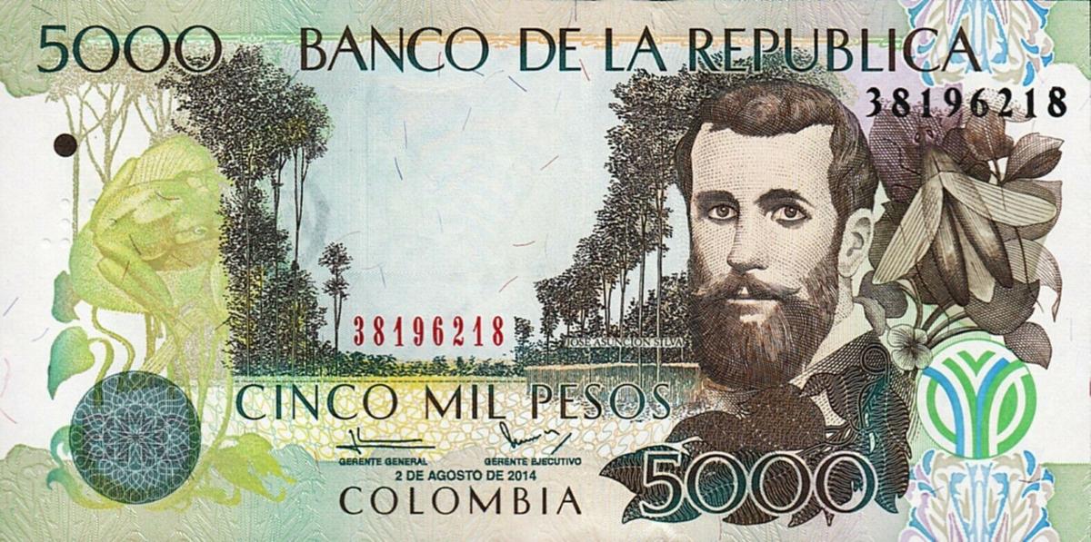 Front of Colombia p452q: 5000 Pesos from 2014