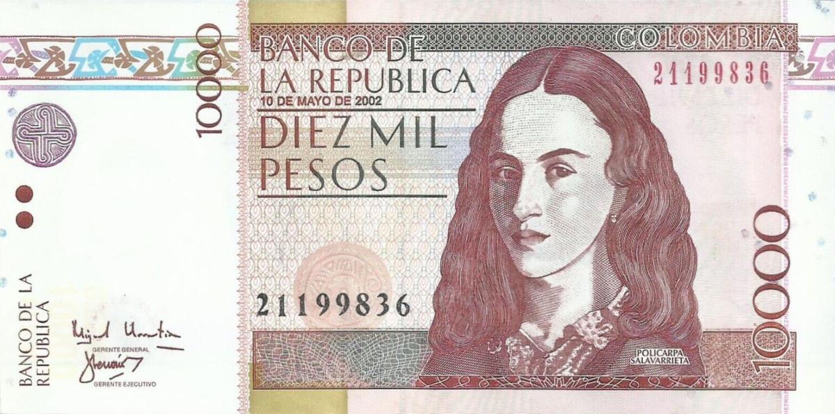 Front of Colombia p453c: 10000 Pesos from 2002