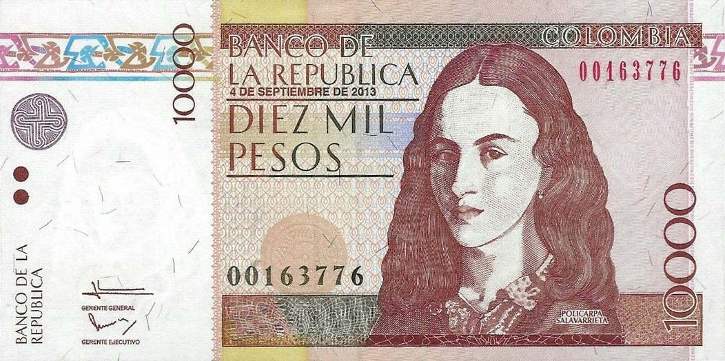 Front of Colombia p453q: 10000 Pesos from 2013
