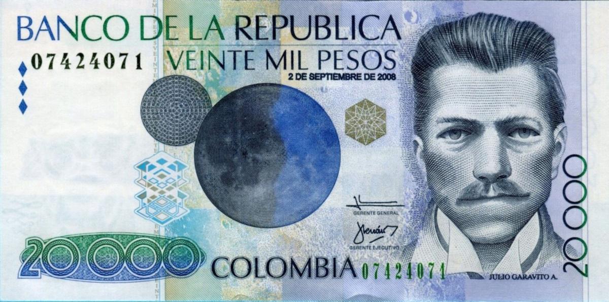 Front of Colombia p454q: 20000 Pesos from 2008