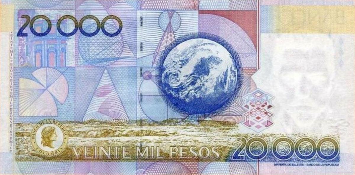 Back of Colombia p454w: 20000 Pesos from 2010
