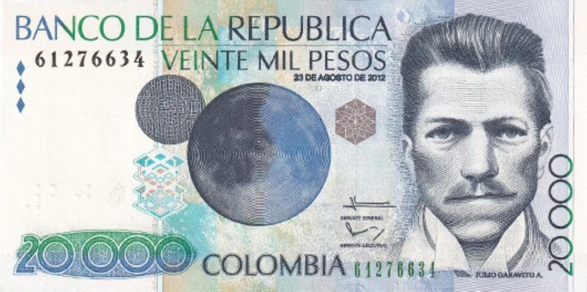 Front of Colombia p454x: 20000 Pesos from 2012