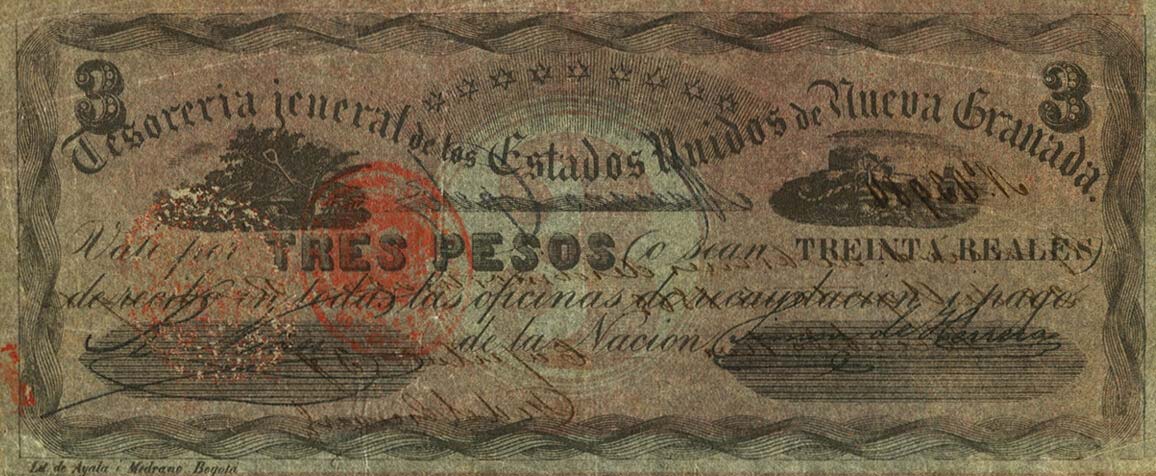 Front of Colombia p63: 3 Pesos from 1860