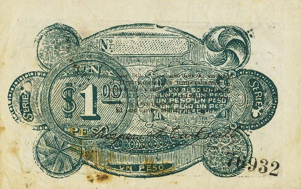 Back of Colombia pS248: 1 Peso from 1900