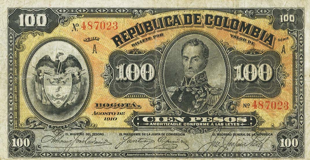 Front of Colombia pS318: 10 Pesos from 1870