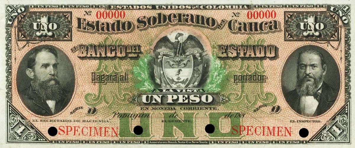 Front of Colombia pS449s: 1 Peso from 1887