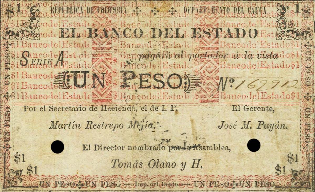 Front of Colombia pS481a: 1 Peso from 1900