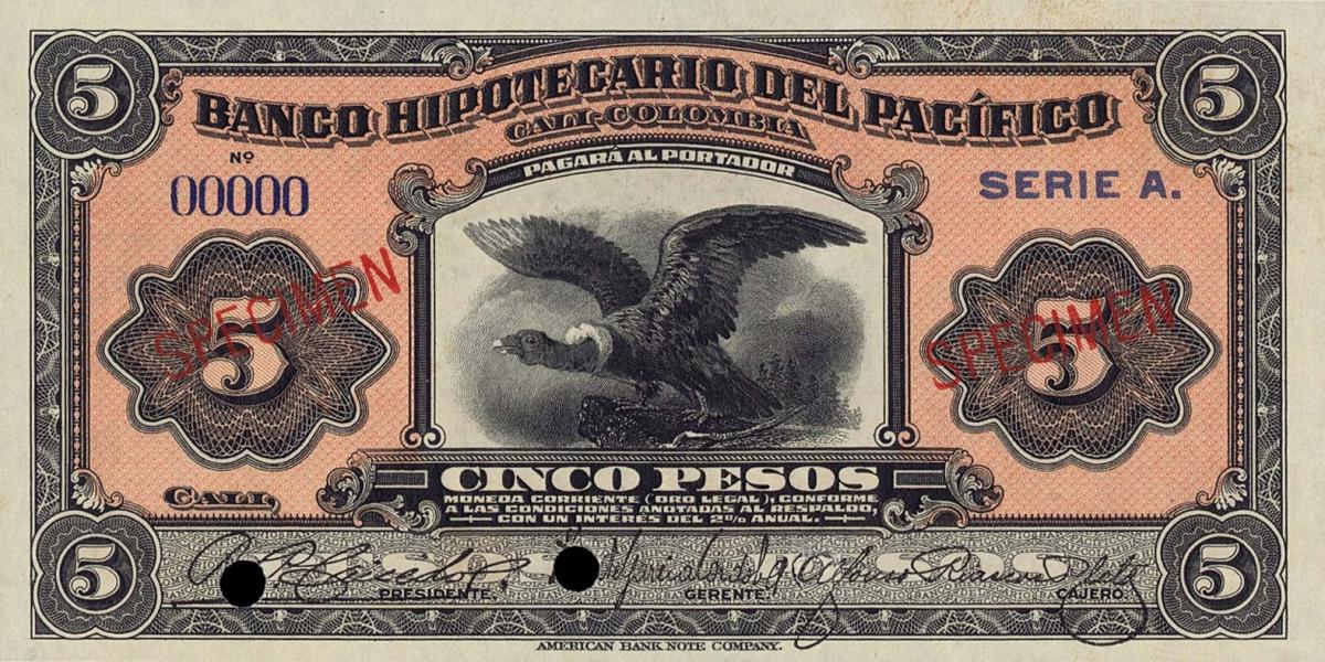 Front of Colombia pS523s: 5 Pesos from 1921
