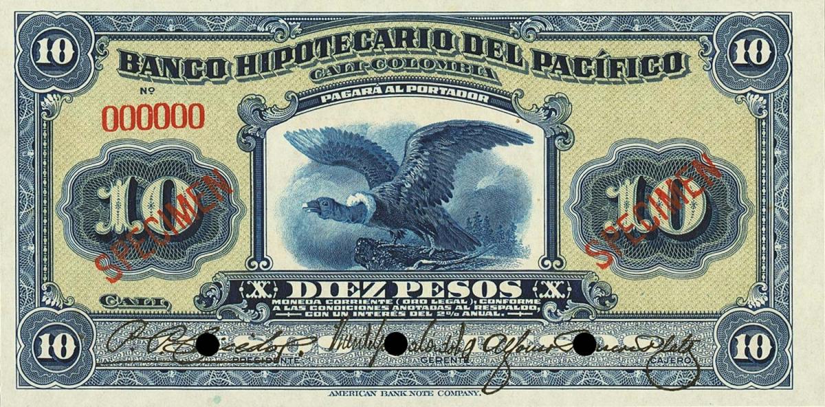 Front of Colombia pS524s: 10 Pesos from 1920