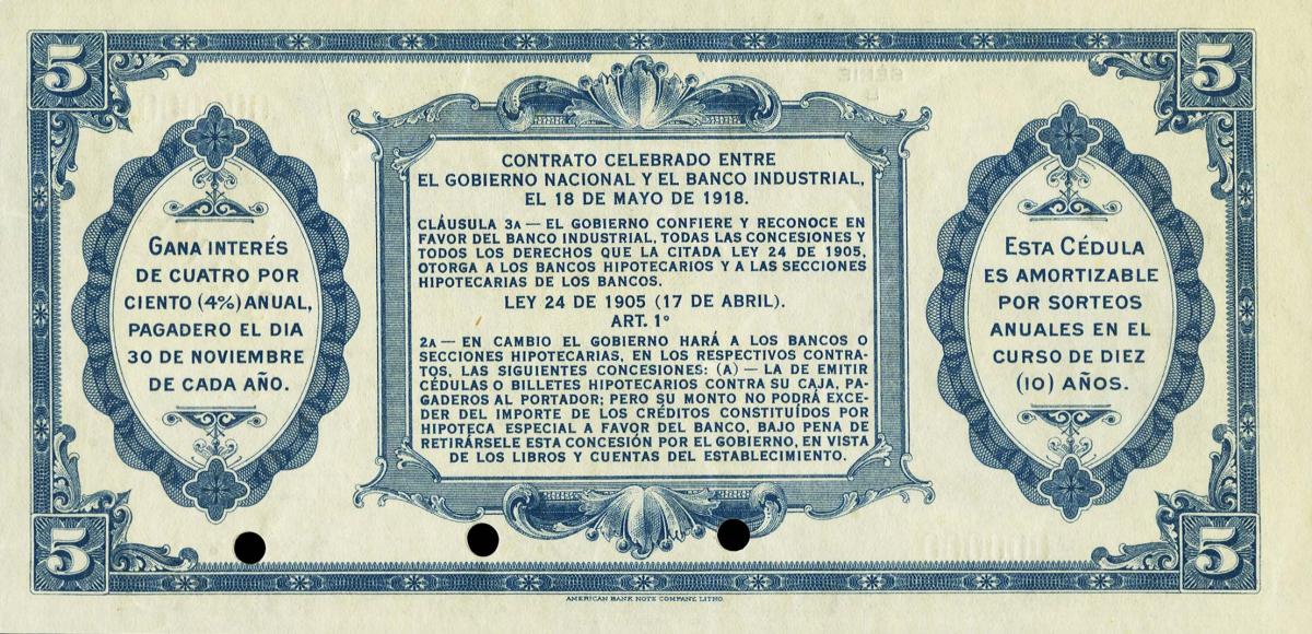 Back of Colombia pS553s: 5 Pesos from 1923