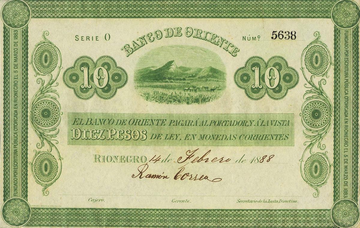 Front of Colombia pS699r: 10 Pesos from 1884
