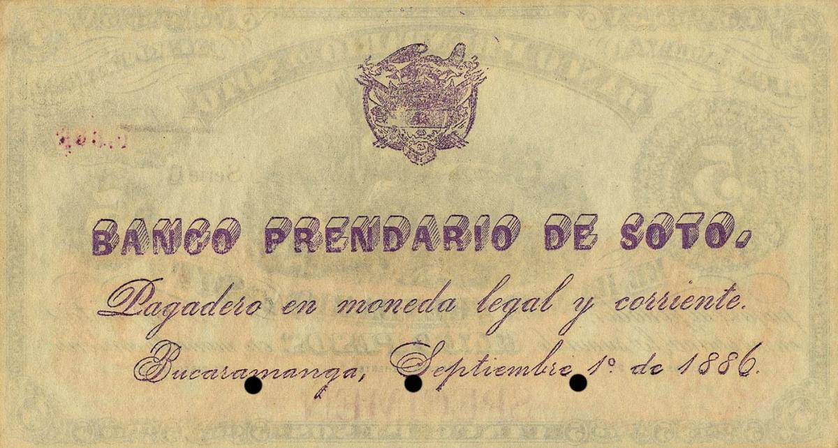 Back of Colombia pS796s: 5 Pesos from 1884