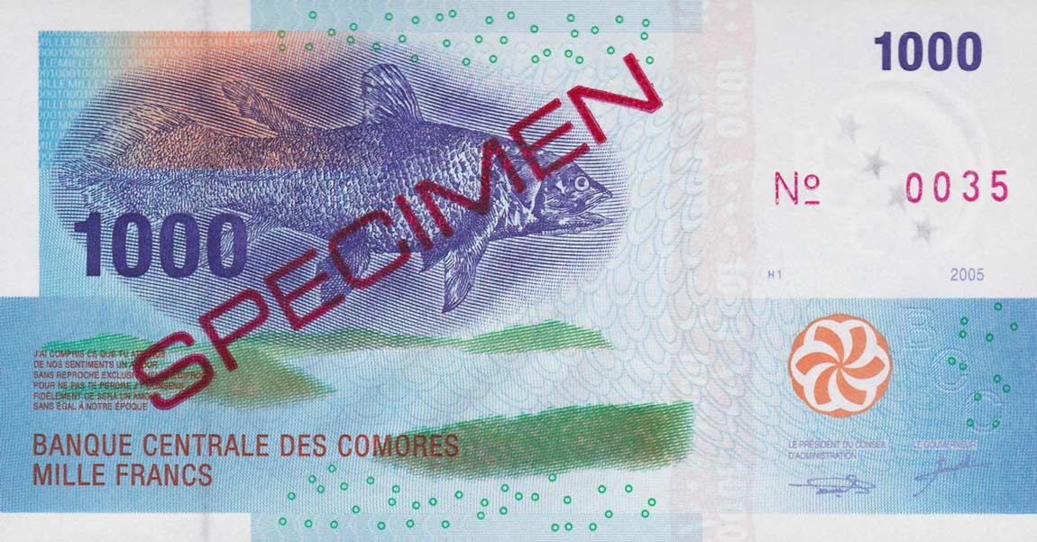 Front of Comoros p16s: 1000 Francs from 2005